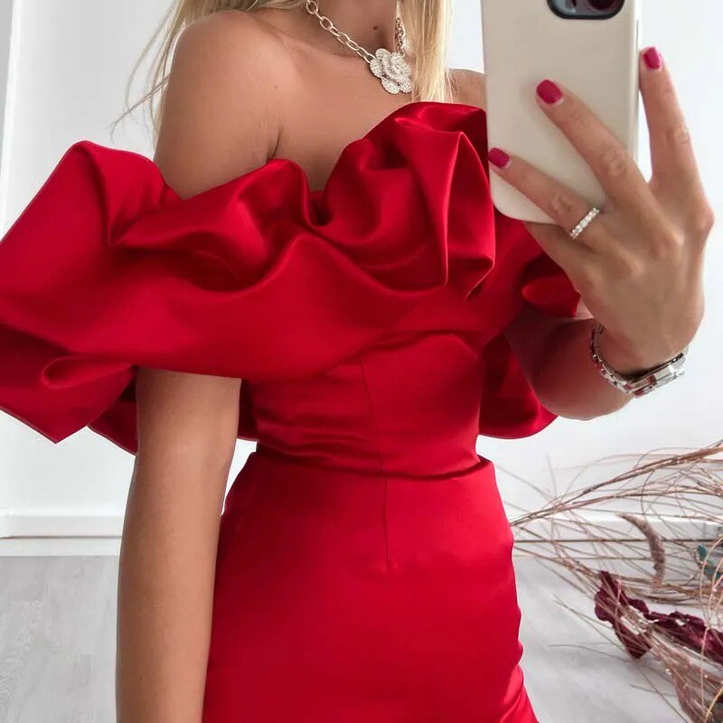Off Shoulder Ruffle Overlay Bodycon Mini Cocktail Dress - View 2