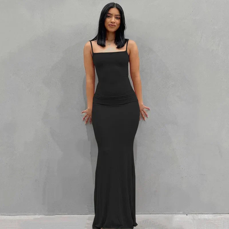 Spaghetti Strap Backless Bodycon Mermaid Maxi Slip Dress - View 10