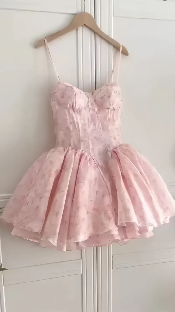 Pretty Spaghetti Straps Pink Floral A Line Formal Homecoming Dress Formal 19th Birthday Outfits D543