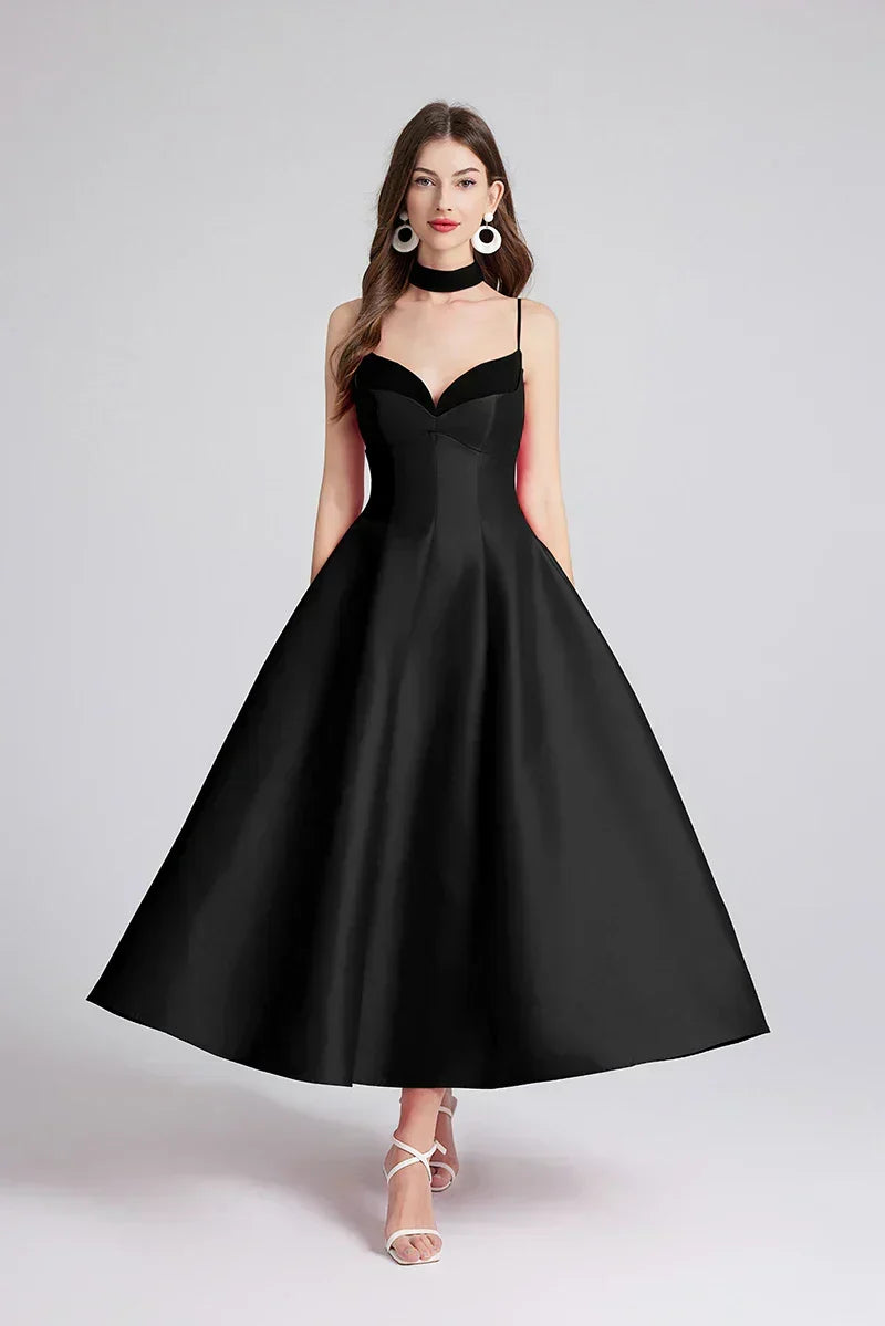Satin Sweetheart Spaghetti Strap Fit and Flare Midi Dress - View 7