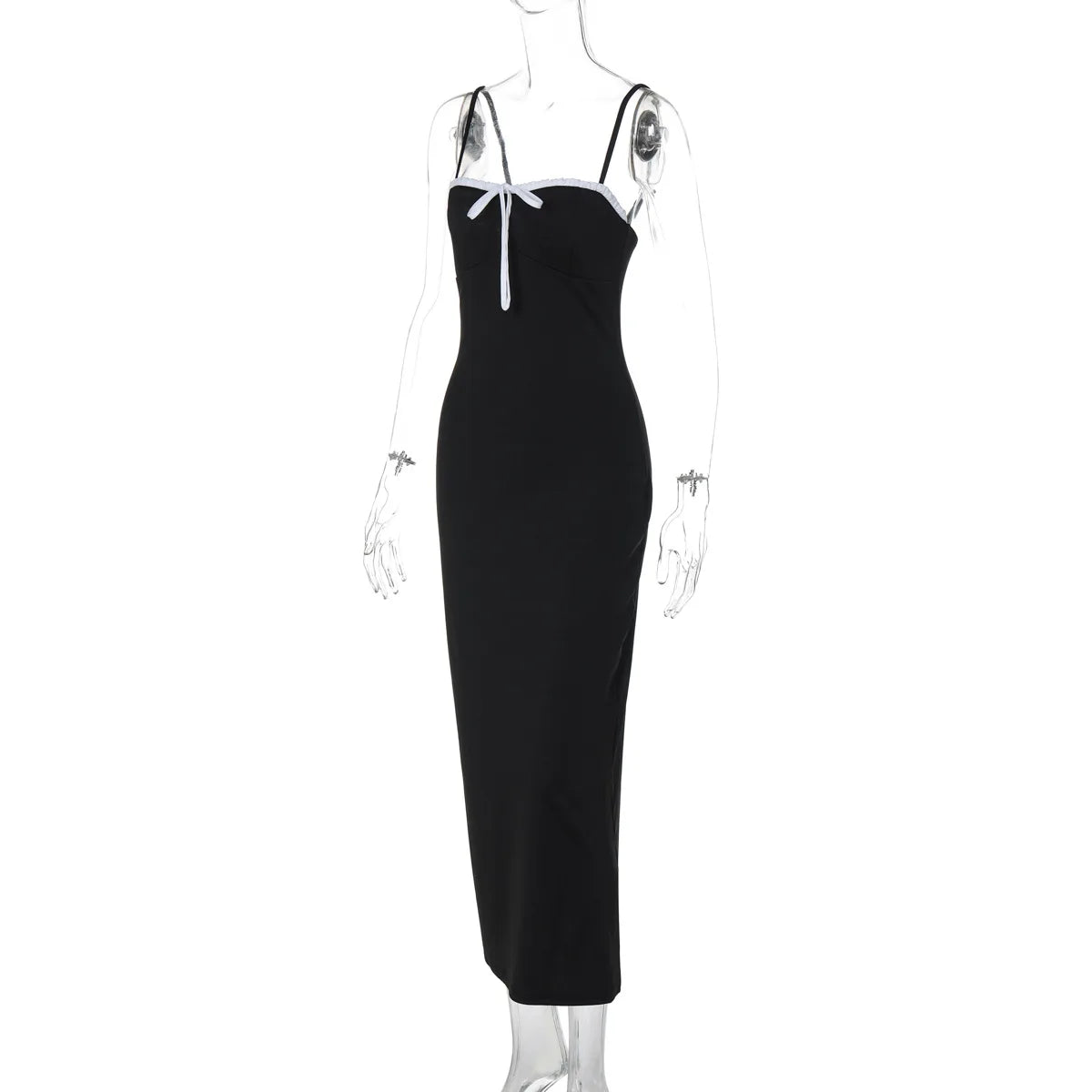 Open Back Lace Patchwork Black Maxi Dress - View 12