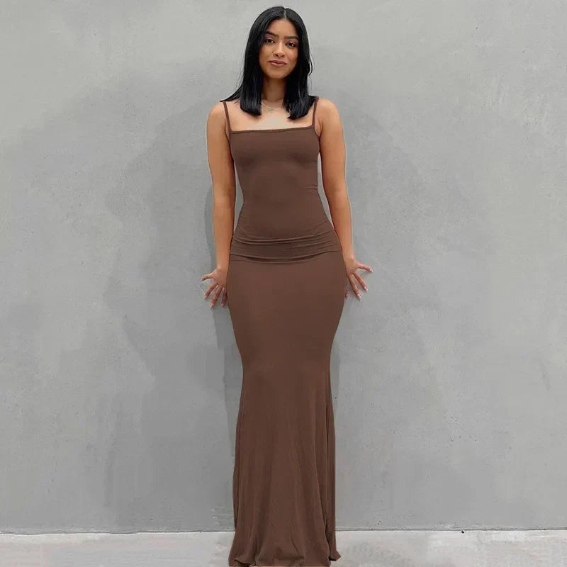 Spaghetti Strap Backless Bodycon Mermaid Maxi Slip Dress - View 8