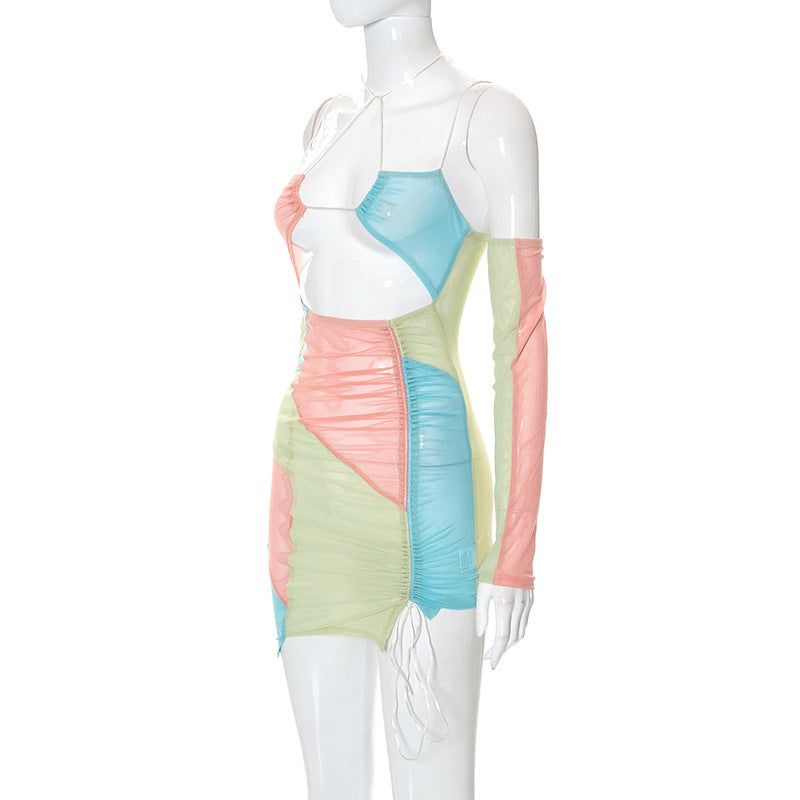 Juicy Fruit Asymmetric Ruched Mini Dress