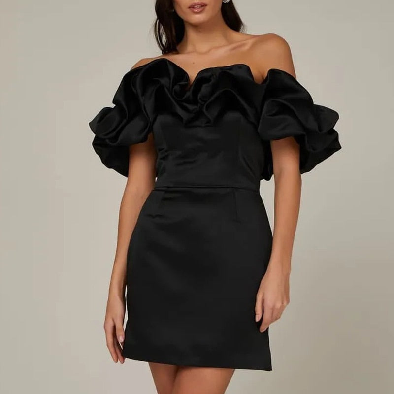 Off Shoulder Ruffle Overlay Bodycon Mini Cocktail Dress - View 5