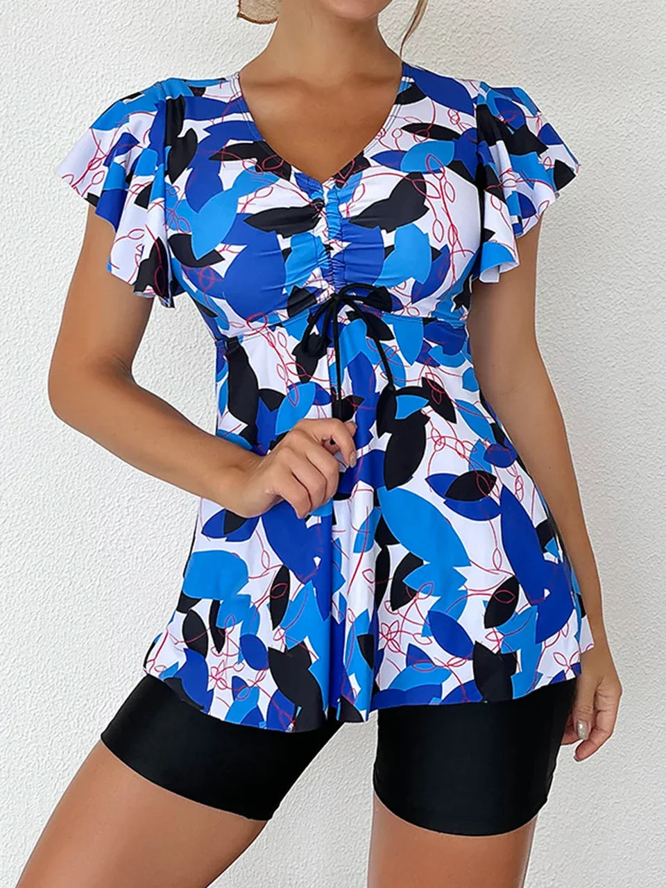 Drawstring Skirt Tankini Set Two Piece Set