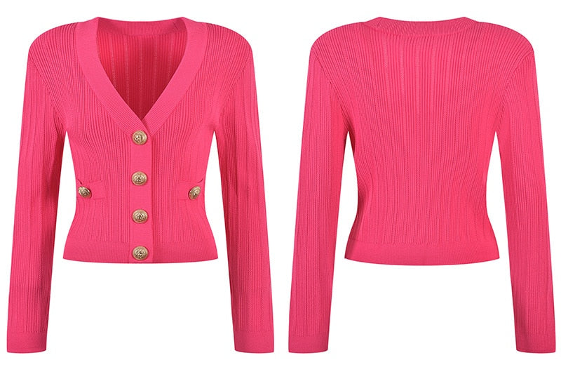 Orro Shop V-neck Knit Cardigan with Elegant Gold Buttons