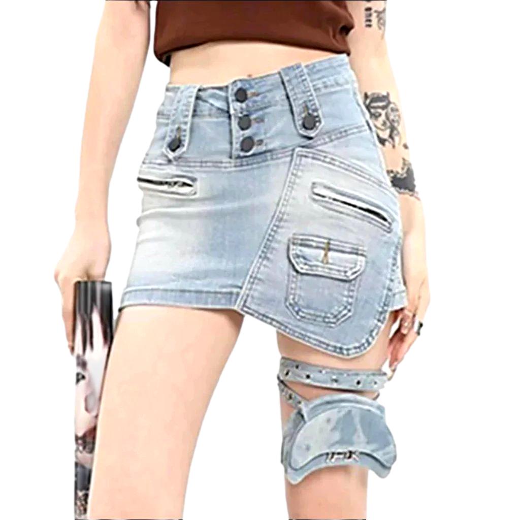 Zipper pocket urban denim skirt - Fashionpara