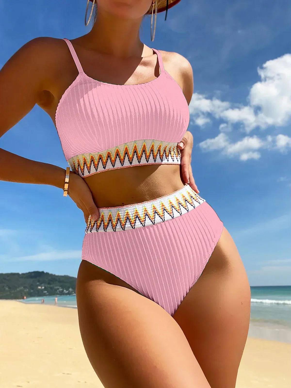 High Waist Colorful Split Two Piece Set