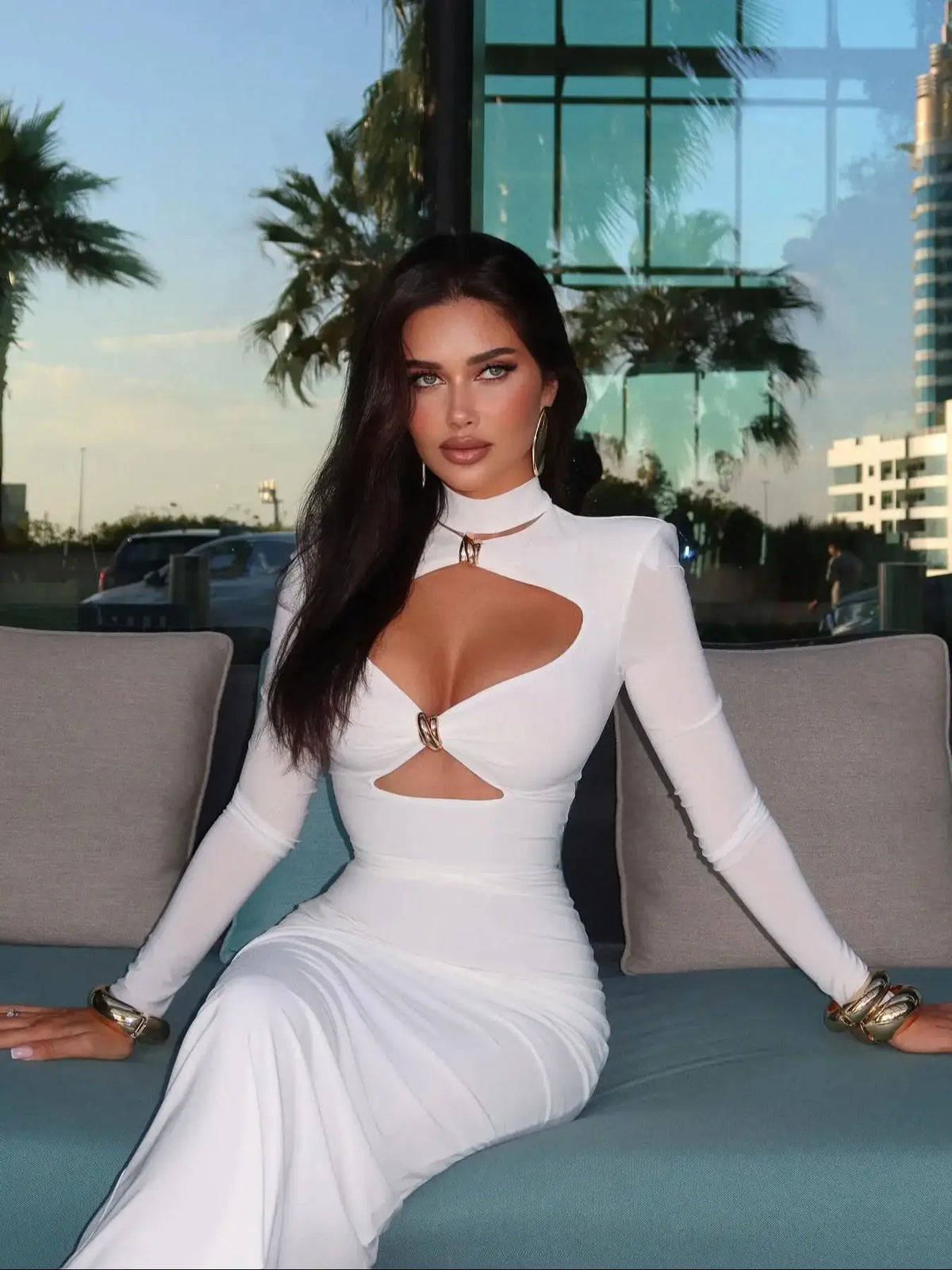 Cut Out Long Sleeve High Neck Bodycon Dress 4