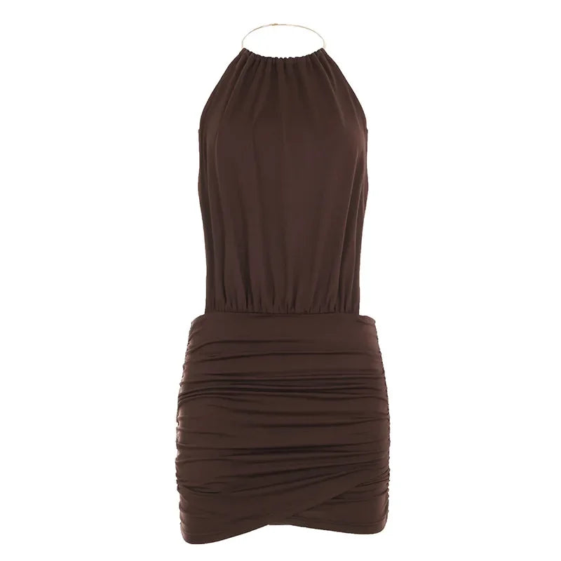 Halter Neck Ruched Cut-Out Bodycon Mini Dress