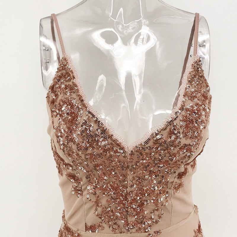 Floral Sequin Plunge Spaghetti Strap Backless Bodycon Mini Dress 8