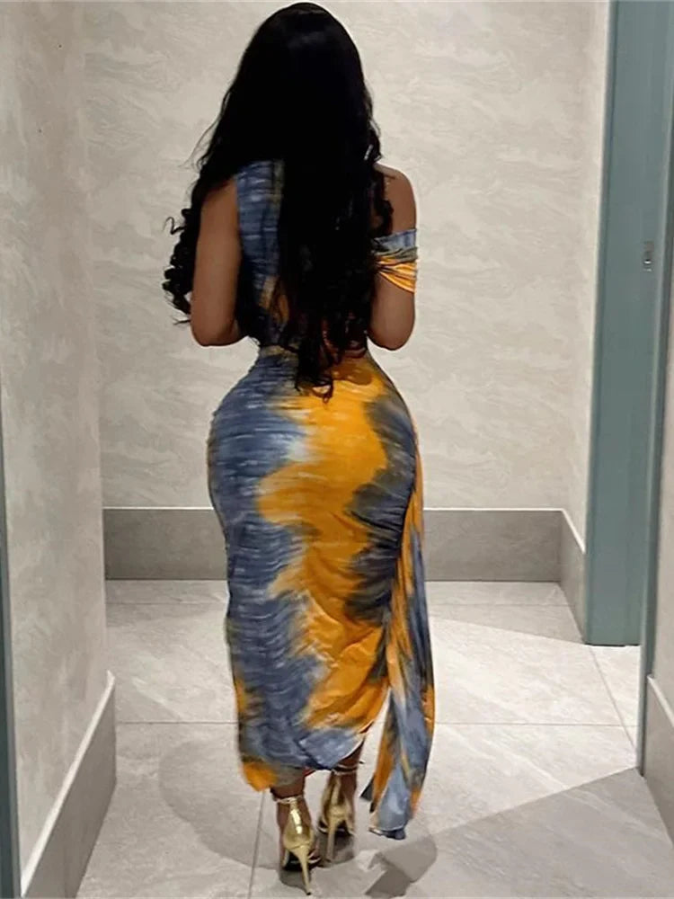 Side Split Skew Collar Tassel Midi Dress