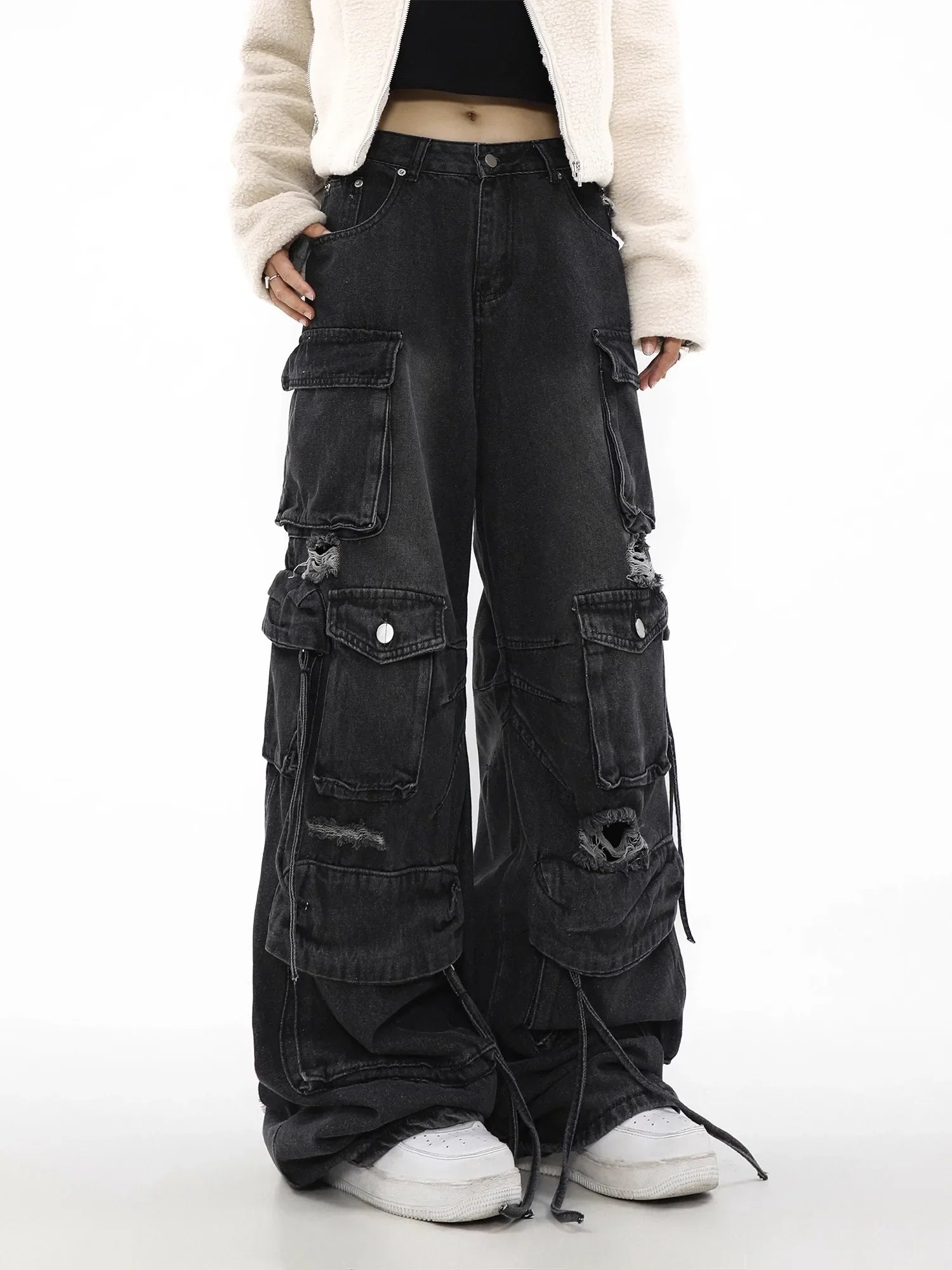 Vintage Gothic Broad-Leg Ebony Denim Pant