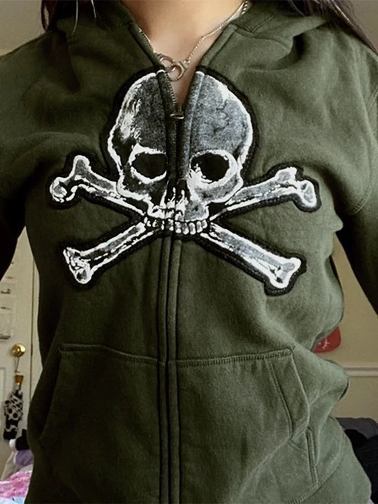 Dark Vintage Skull Zip Hoodie