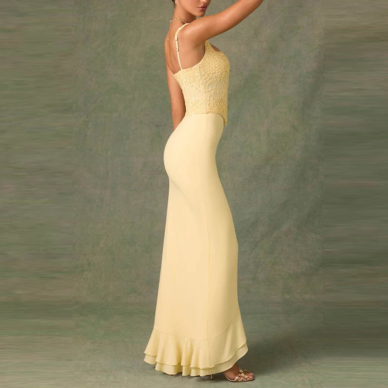 Fashionpara Elegant Backless Sequin Ruffle Party Dress