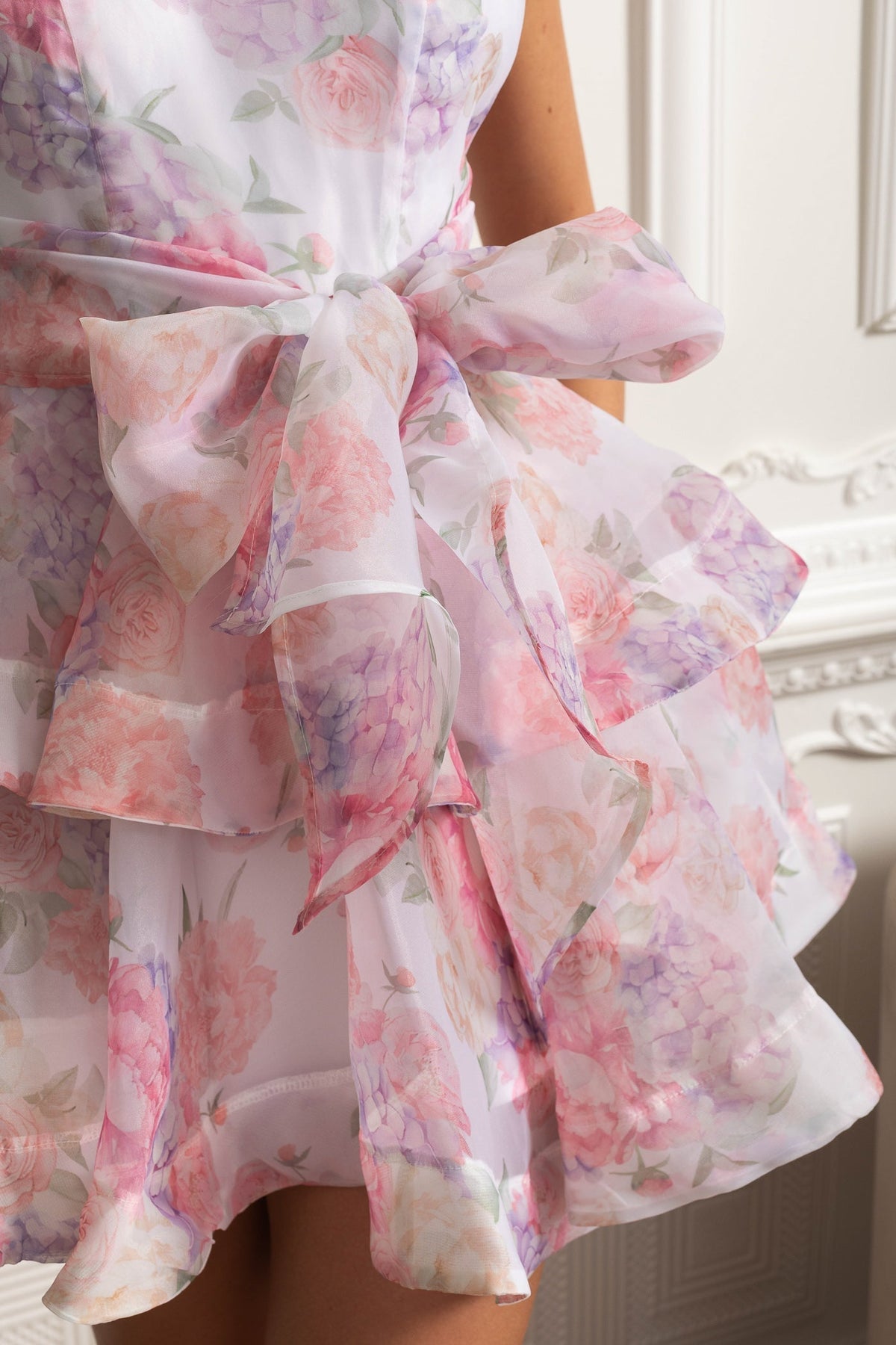 Floral Halterneck Ruffle Mini Dress - Pink - View 5