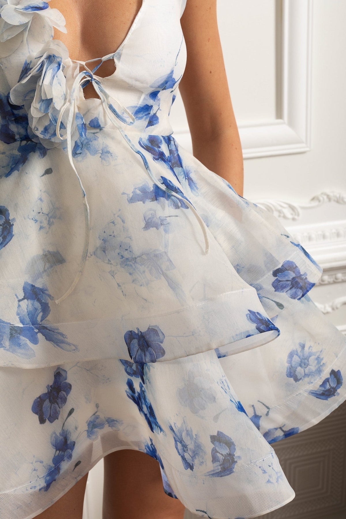 Organza Asymmetric Mini Dress - Blue - View 5