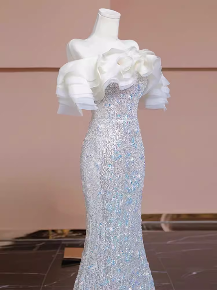 Pretty Mermaid Off The Shoulder Sequin Long Evening Party Dress Prom Dresses