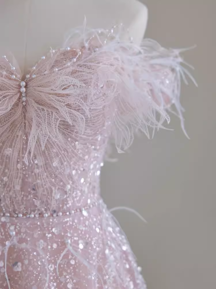 Pretty A line Off The Shoulder Pink Sequin Long Evening Party Dress Prom Dresses