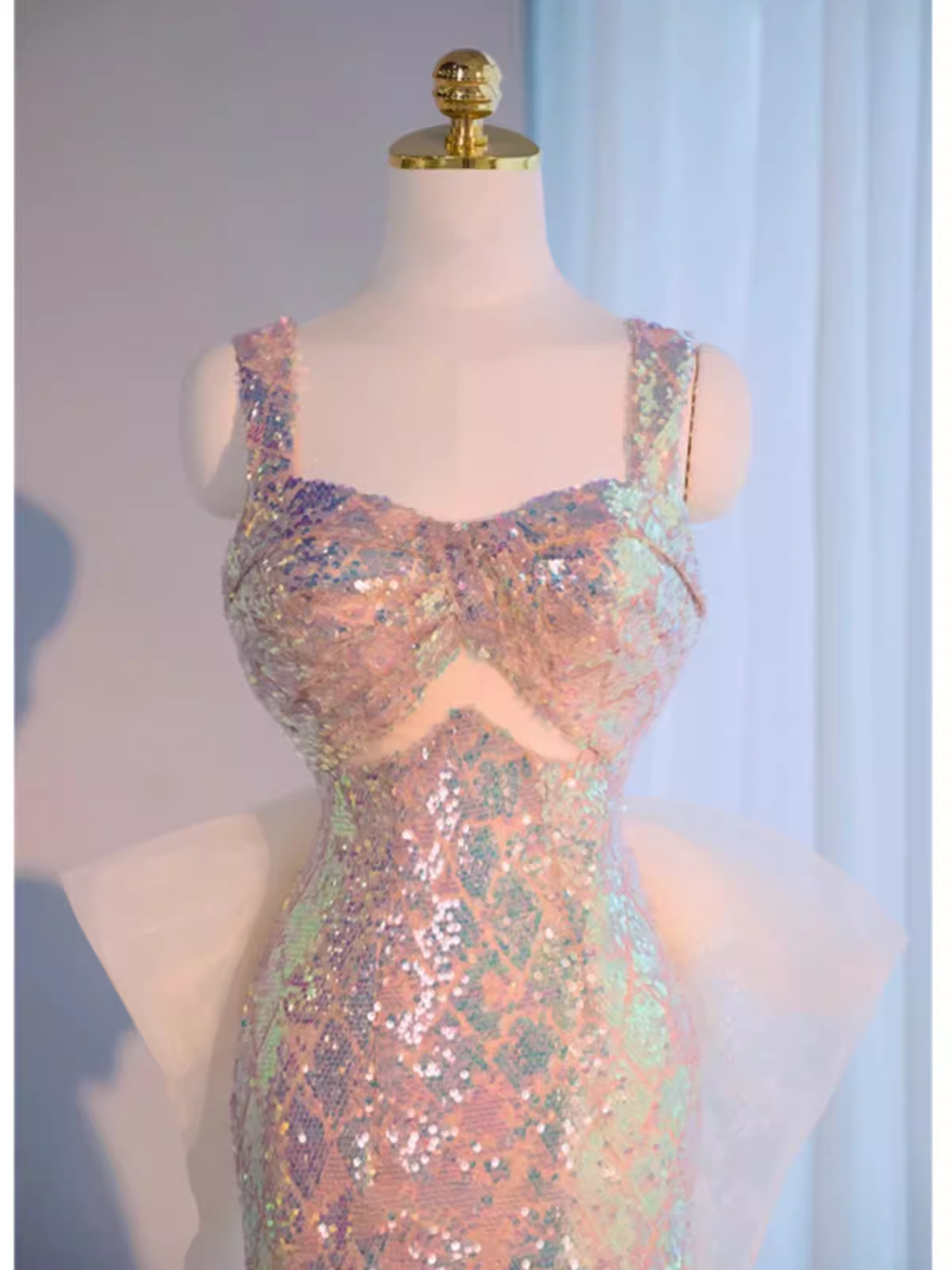 Vintage Mermaid Straps Sequin Beads Long Prom Dress Formal Dresses