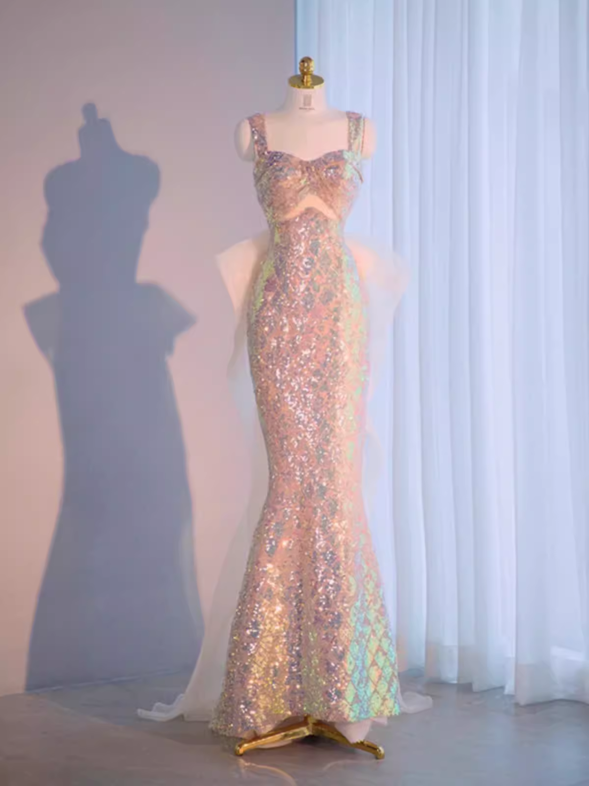 Vintage Mermaid Straps Sequin Beads Long Prom Dress Formal Dresses