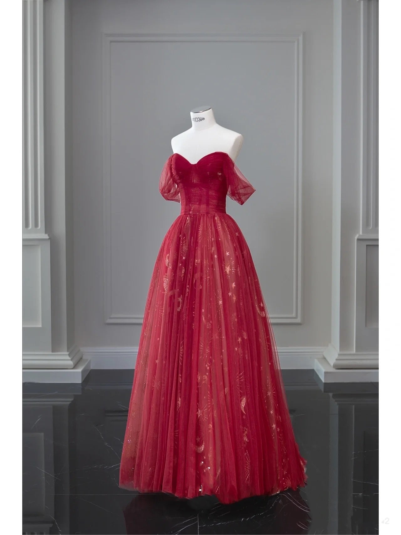 Pretty Ball Gown Off The Shoulder Navy Blue Tulle Long Prom Dresses Party Dress SD1326