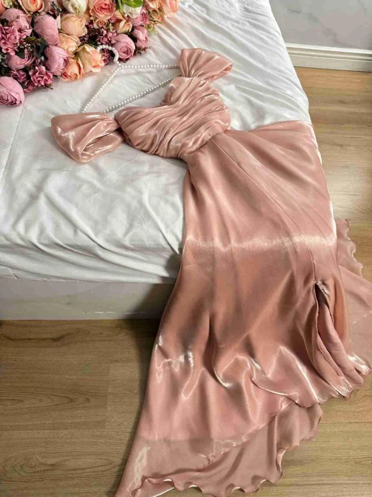 Classy A Line Off The Shoulder Burgundy Satin Evening Gown Prom Dresses SD1426