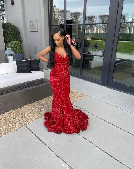 Sexy Mermaid Sweetheart Neckline Sequin Black Girl Red Evening Gown Prom Dresses SD1430