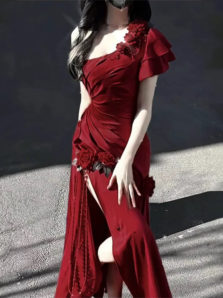 Retro Mermaid One Shoulder Black Satin Party Dress Long Prom Dresses SD1471