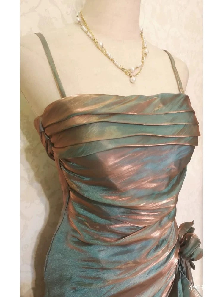 Retro Mermaid Spaghetti Straps Satin Long Party Dress Prom Dresses SD1523