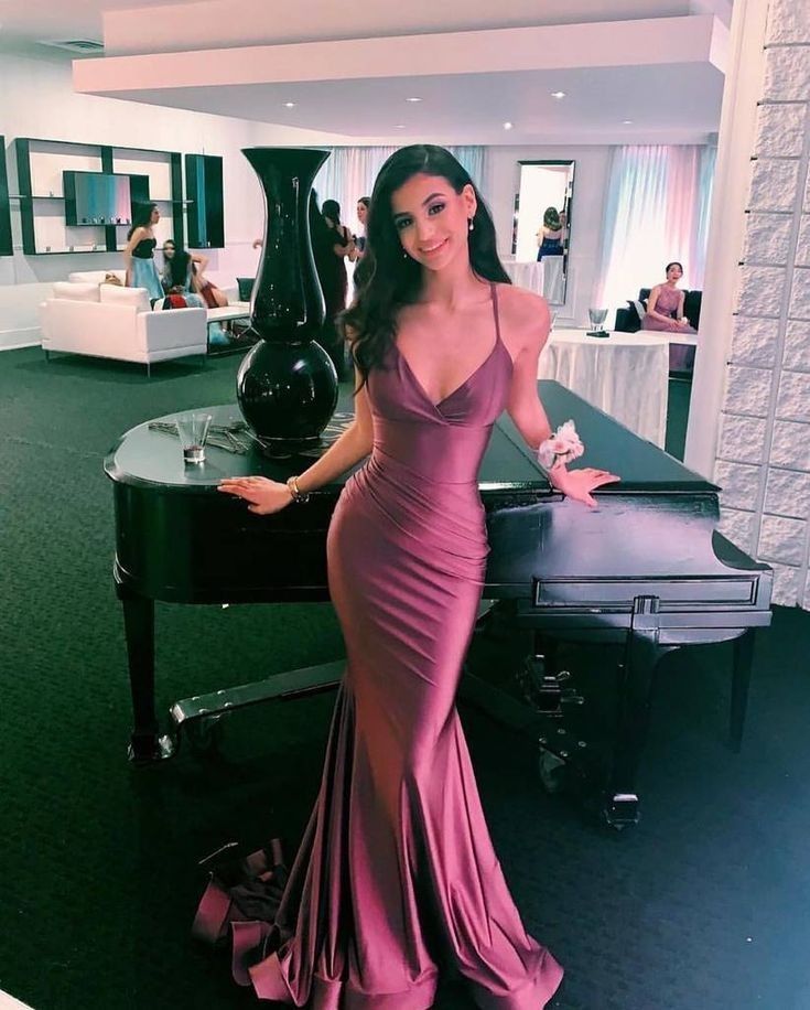 Sexy Mermaid Spaghetti Straps Satin Night Party Dress Long Prom Dresses SD1535