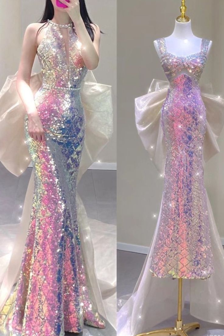 Sexy Mermaid Straps Floor Length Sequin Evening Dress Prom Dresses SD1599