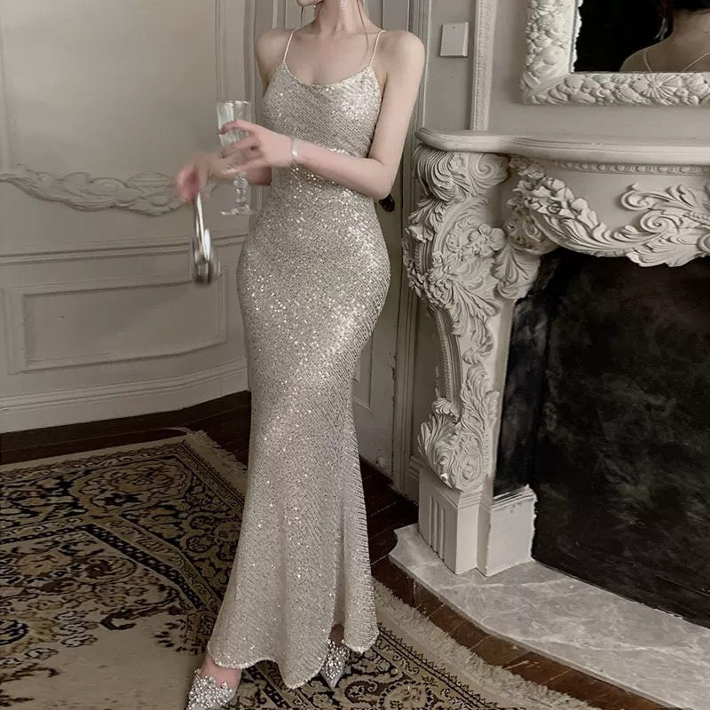 Sexy Mermaid Spaghetti Straps Sequin Floor Length Evening Dress Prom Dresses SD1650