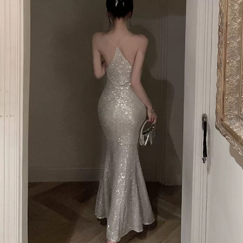 Sexy Mermaid Spaghetti Straps Sequin Floor Length Evening Dress Prom Dresses SD1650