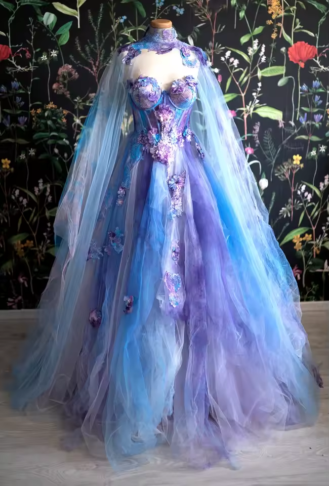 Retro Ball Gown Sweetheart Lace Layers Evening Dress Prom Dresses With Cape SD1794