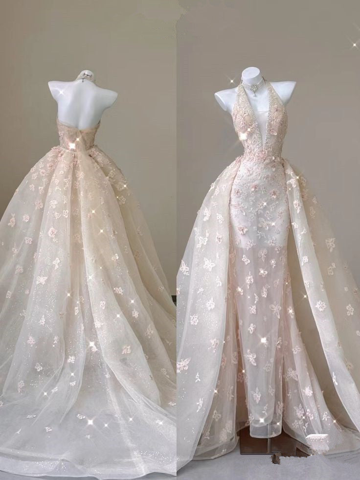 Sexy Sheath Halter Pink Lace Long Prom Dress Evening Dress Formal Dress SD1807