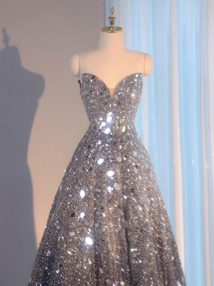 Sexy Ball Gown Sweetheart Sequin Long Evening Gowns Prom Dresses SD1827