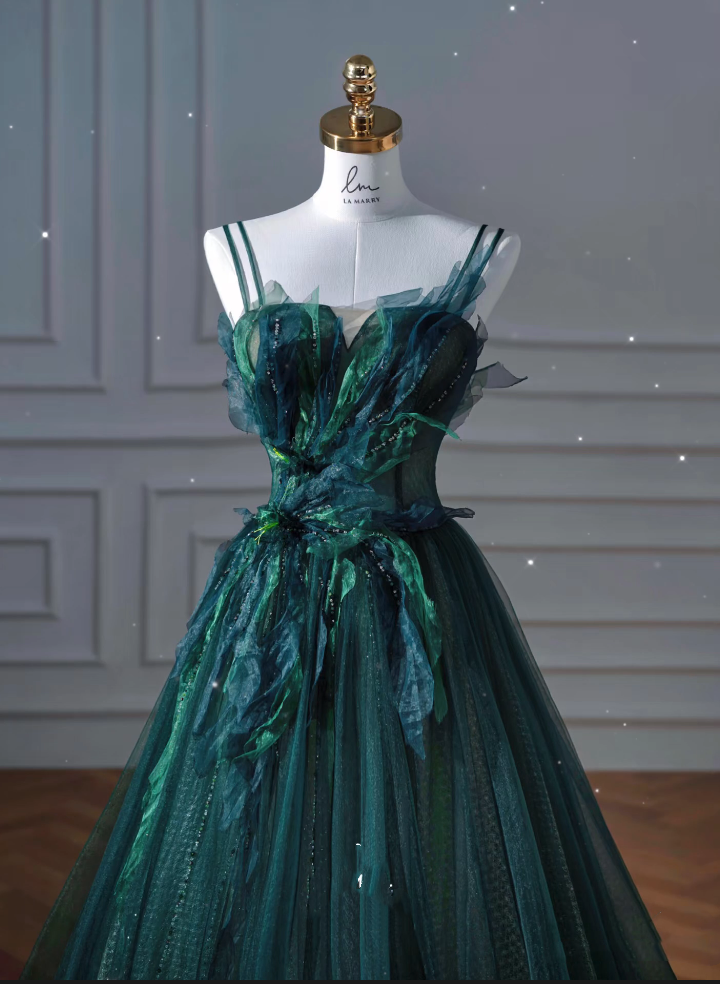 Sexy Ball Gown Strapless Green Tulle Long Evening Gowns Prom Dresses SD1830