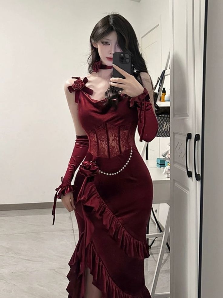 Sexy Mermaid Straps Burgundy Velvet Long Evening Gowns Prom Dresses SD1833