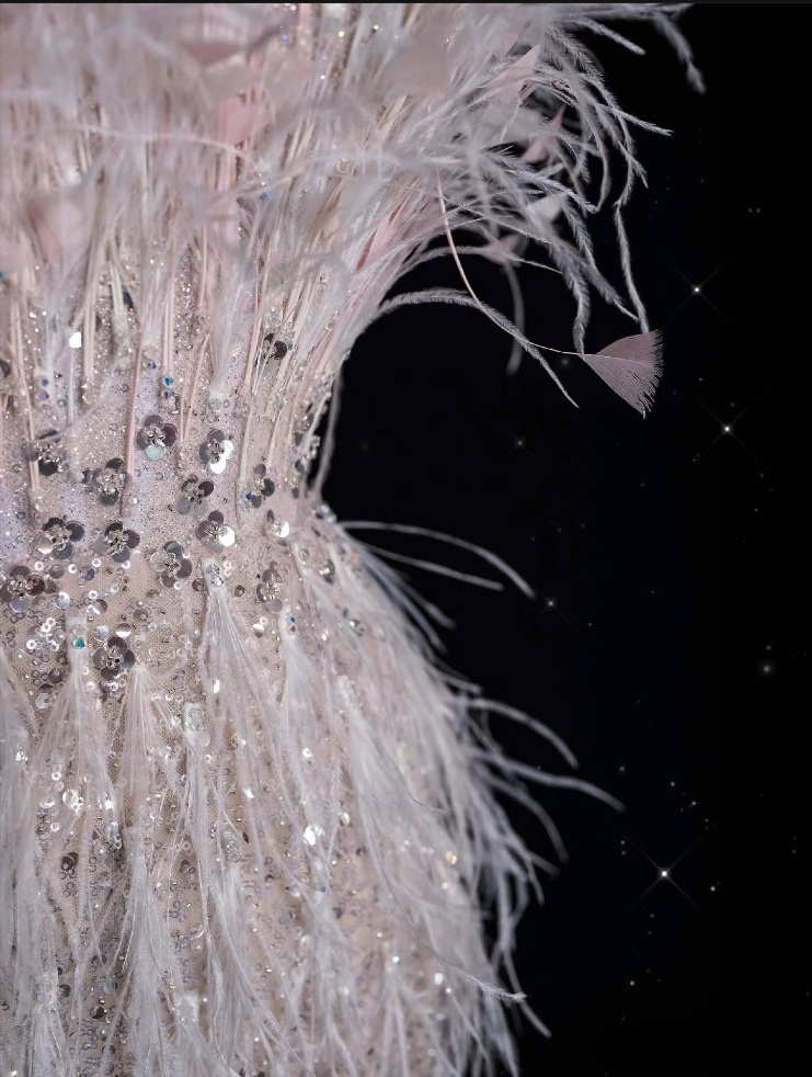 Classy Mermaid Strapless Feathers Floor Length Evening Dress Sequin Prom Dresses SD1937