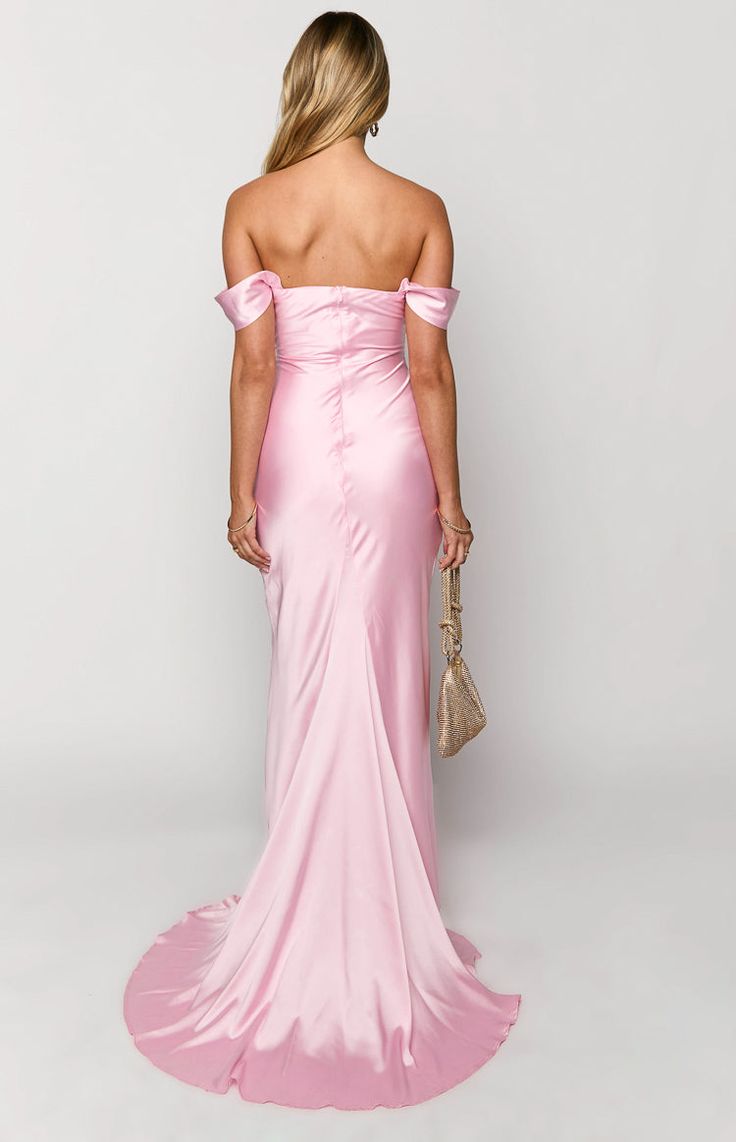 Mermaid Off The Shoulder Floor-length Satin Pink Evening Dress Prom Dresses SD2013