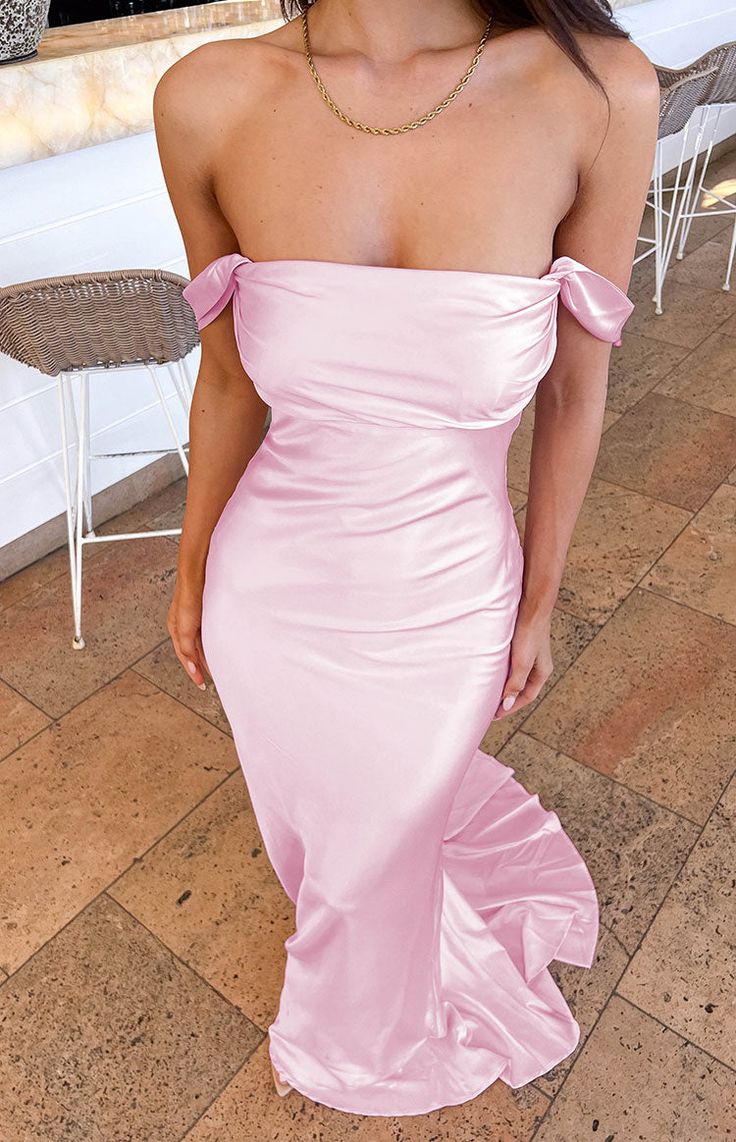 Mermaid Off The Shoulder Floor-length Satin Pink Evening Dress Prom Dresses SD2013