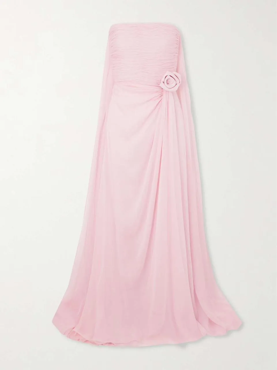 Classy A line Strapless Pink Chiffon Slit Long Evening Dress Prom Dresses SD2070