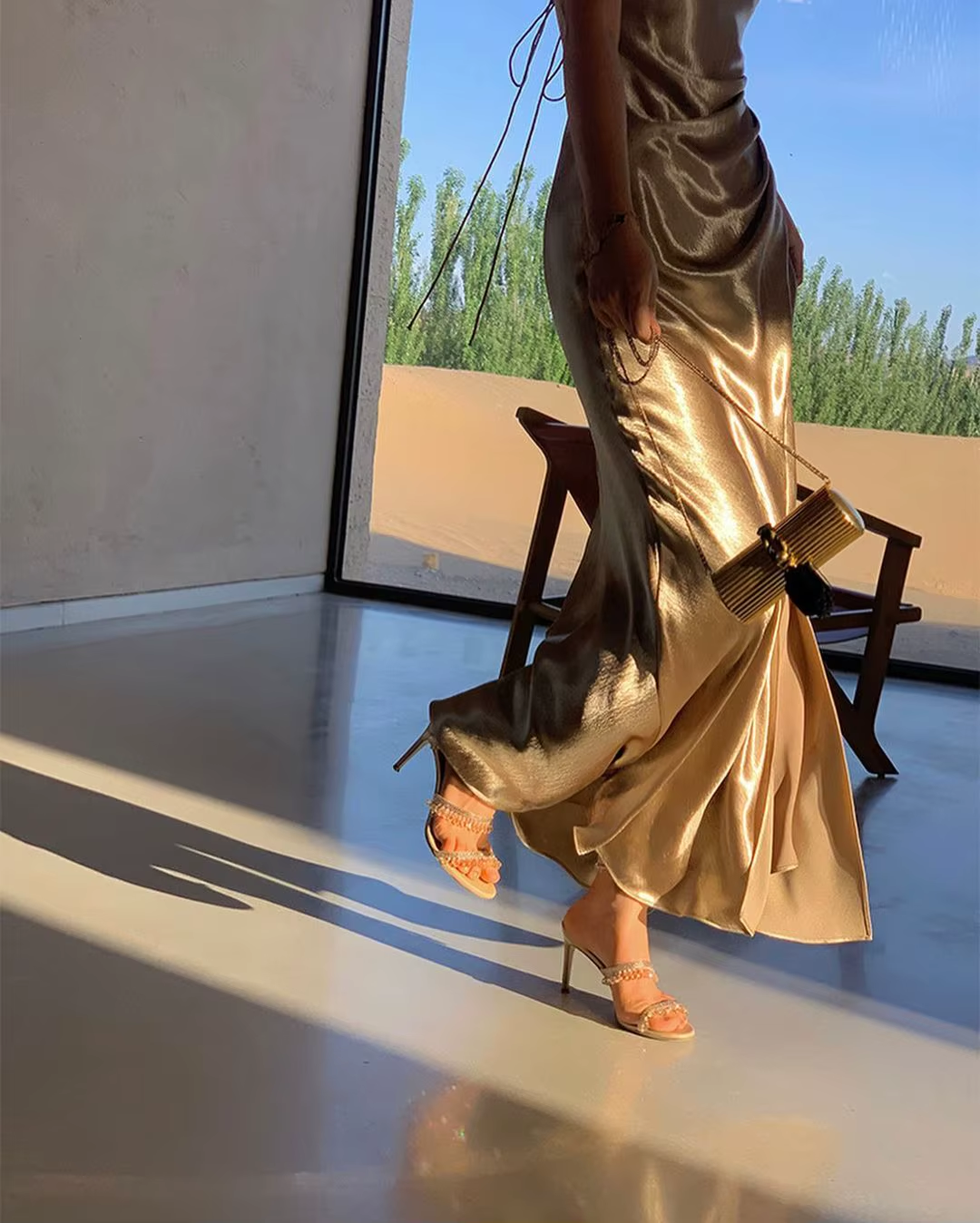 Fancy Mermaid Straps Neckline Champagne Satin Long Prom Dress Evening Dress Formal Dress SD2175