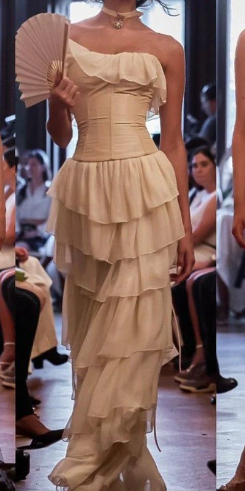 Gorgeous A-Line Strapless Chiffon Long Prom Dresses Formal Evening Dress SD2205