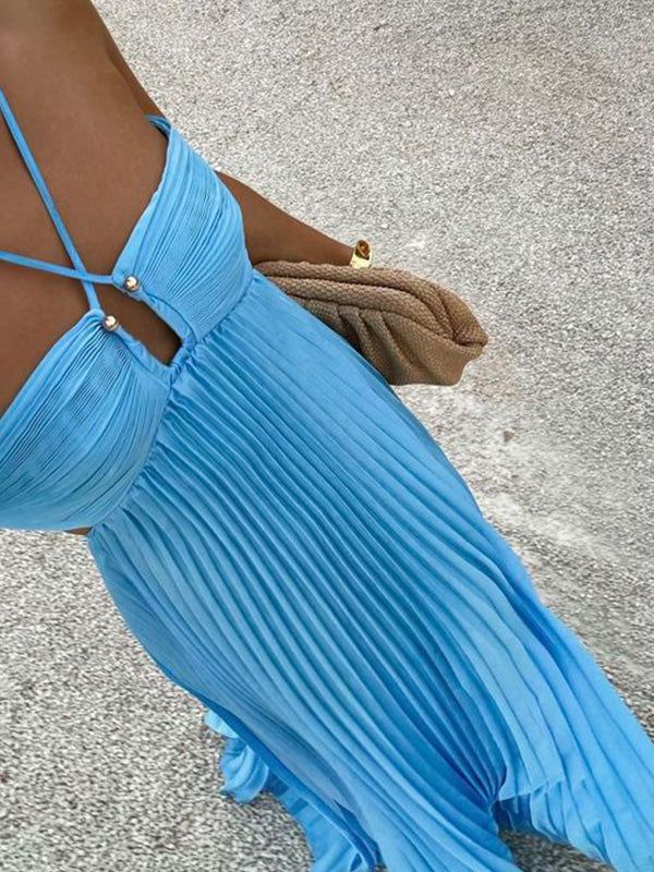 Sexy A Line Spaghetti Straps Blue Backless Prom Dresses Long Party Dress SD2272