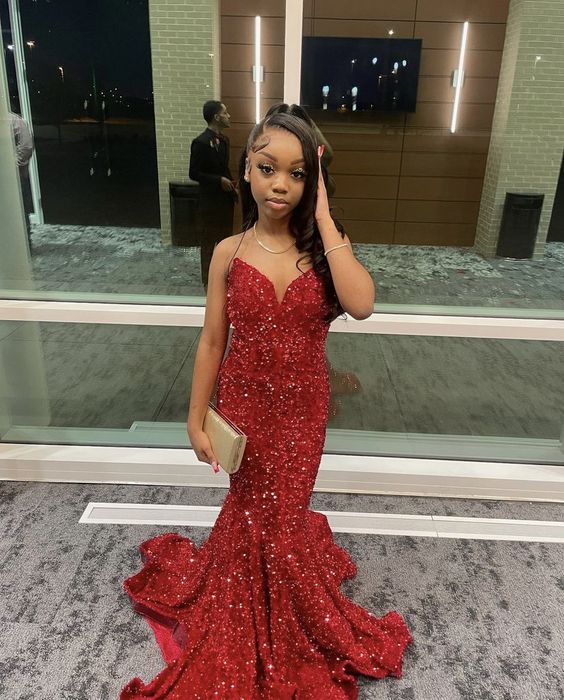 Sexy Mermaid Sweetheart Sequin Red Long Prom Dresses Party Dress SD2280