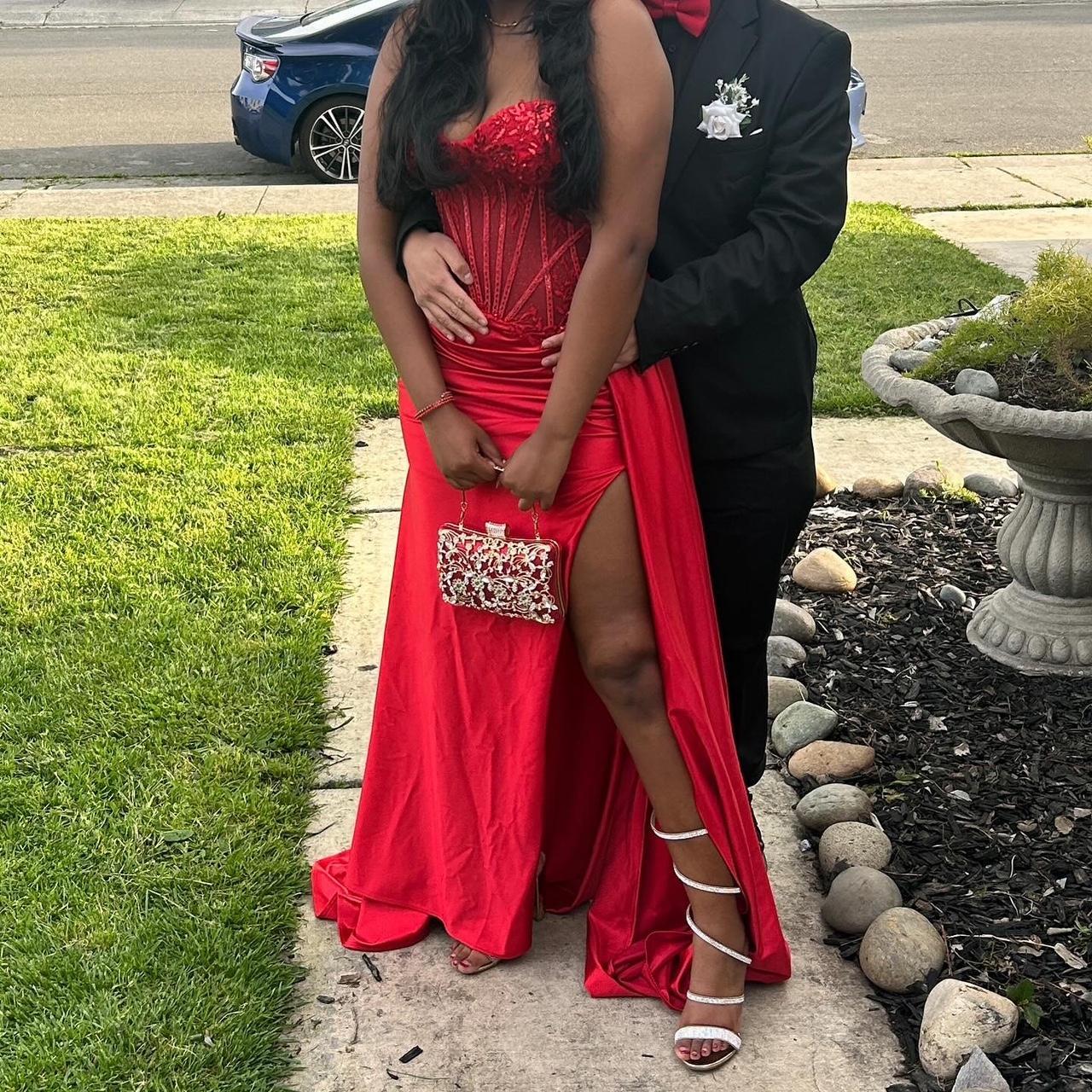 Pretty Mermaid Spaghetti Straps Slit Red Satin Prom Dresses Long Party Dress SD2283