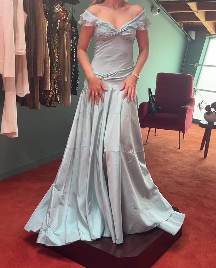 Classy Mermaid Off The Shoulder Light Sky Blue Evening Dress Prom Dresses SD2387