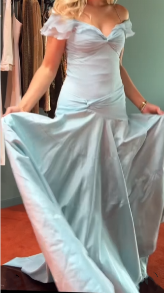 Classy Mermaid Off The Shoulder Light Sky Blue Evening Dress Prom Dresses SD2387